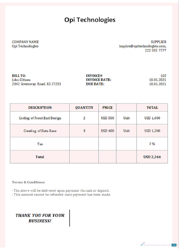 Download USA Opi Technologies invoice Photoshop template